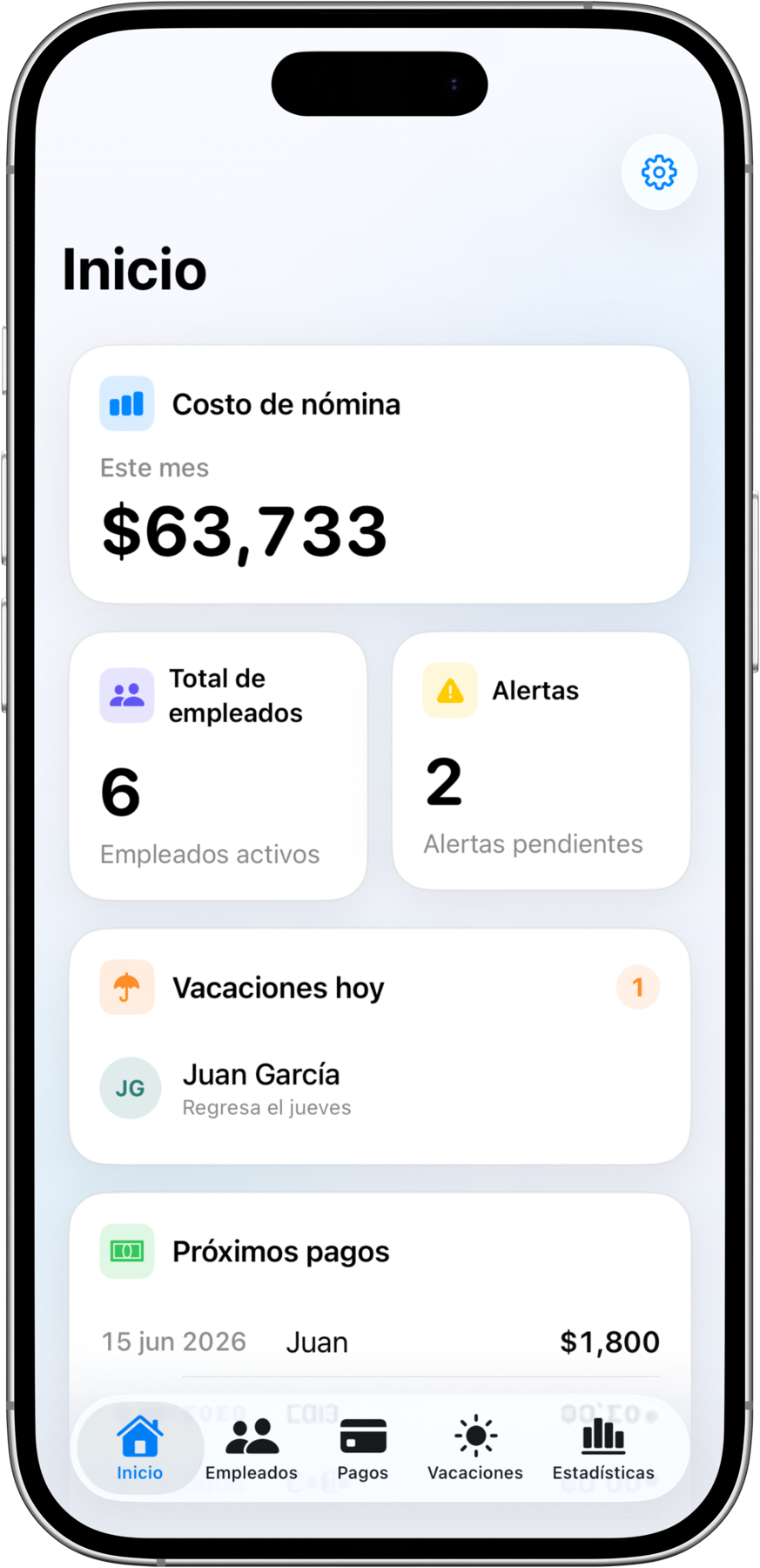 Pantalla de inicio de la aplicación La Nómina en un iPhone